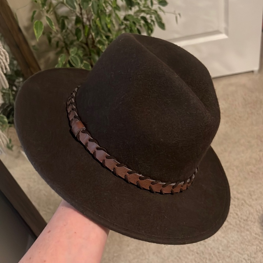 Lucky Brand 100% wool cowboy hat fedora leather band western